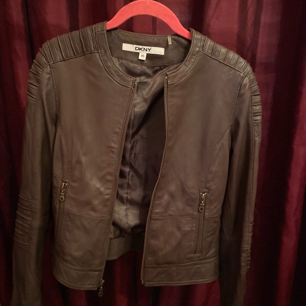 DKNY brown leather jacket